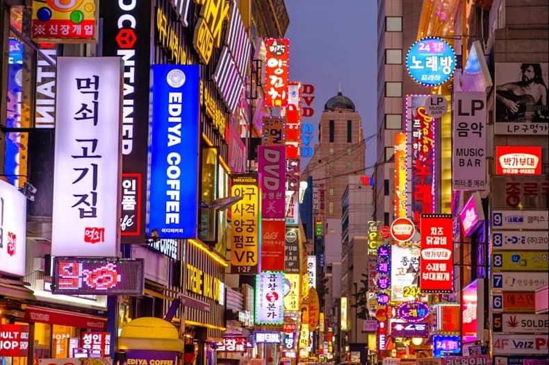 Seoul city skyline lit up at night with N Seoul Tower in the background during a private night tour